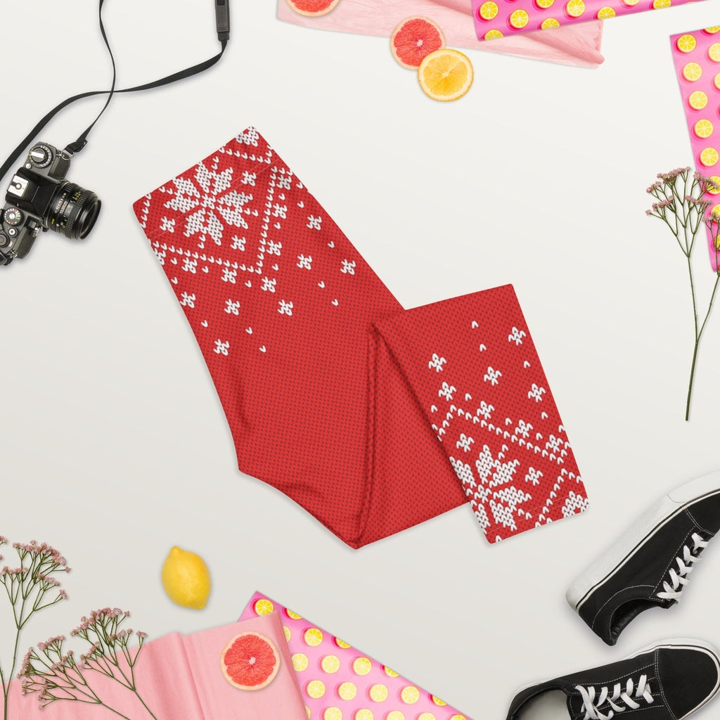 Red Knitted Print Christmas Capris