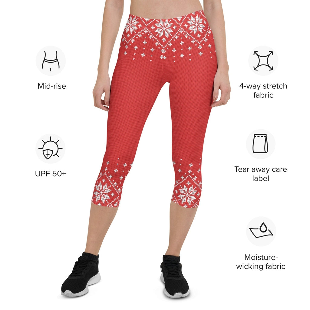 Red Knitted Print Christmas Capris