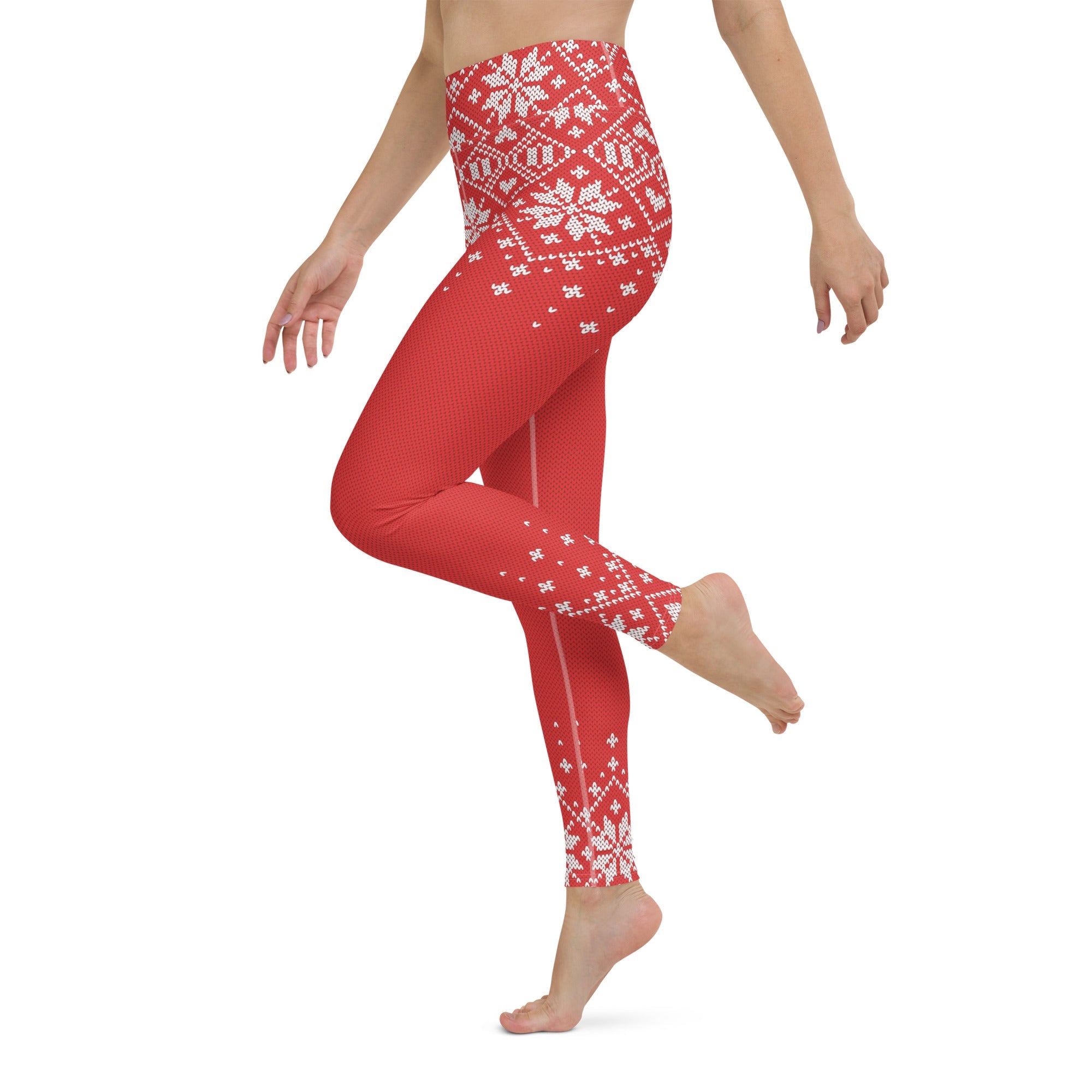 Red Knitted Print Christmas Yoga Leggings