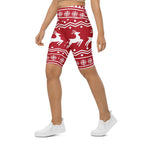 Red Nordic Reindeer Biker Shorts