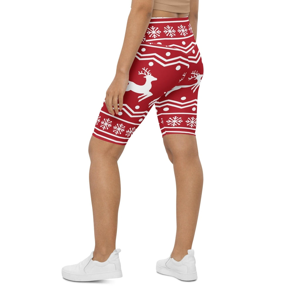 Red Nordic Reindeer Biker Shorts