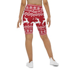Red Nordic Reindeer Biker Shorts