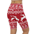 Red Nordic Reindeer Biker Shorts