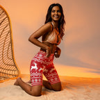 Red Nordic Reindeer Biker Shorts