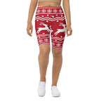 Red Nordic Reindeer Biker Shorts