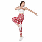 Red Nordic Reindeer Crossover Leggings With Pockets