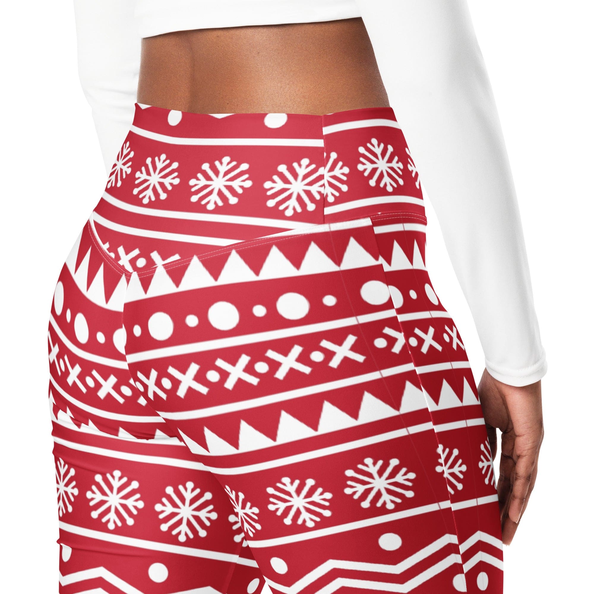 Red Nordic Reindeer Flare Leggings