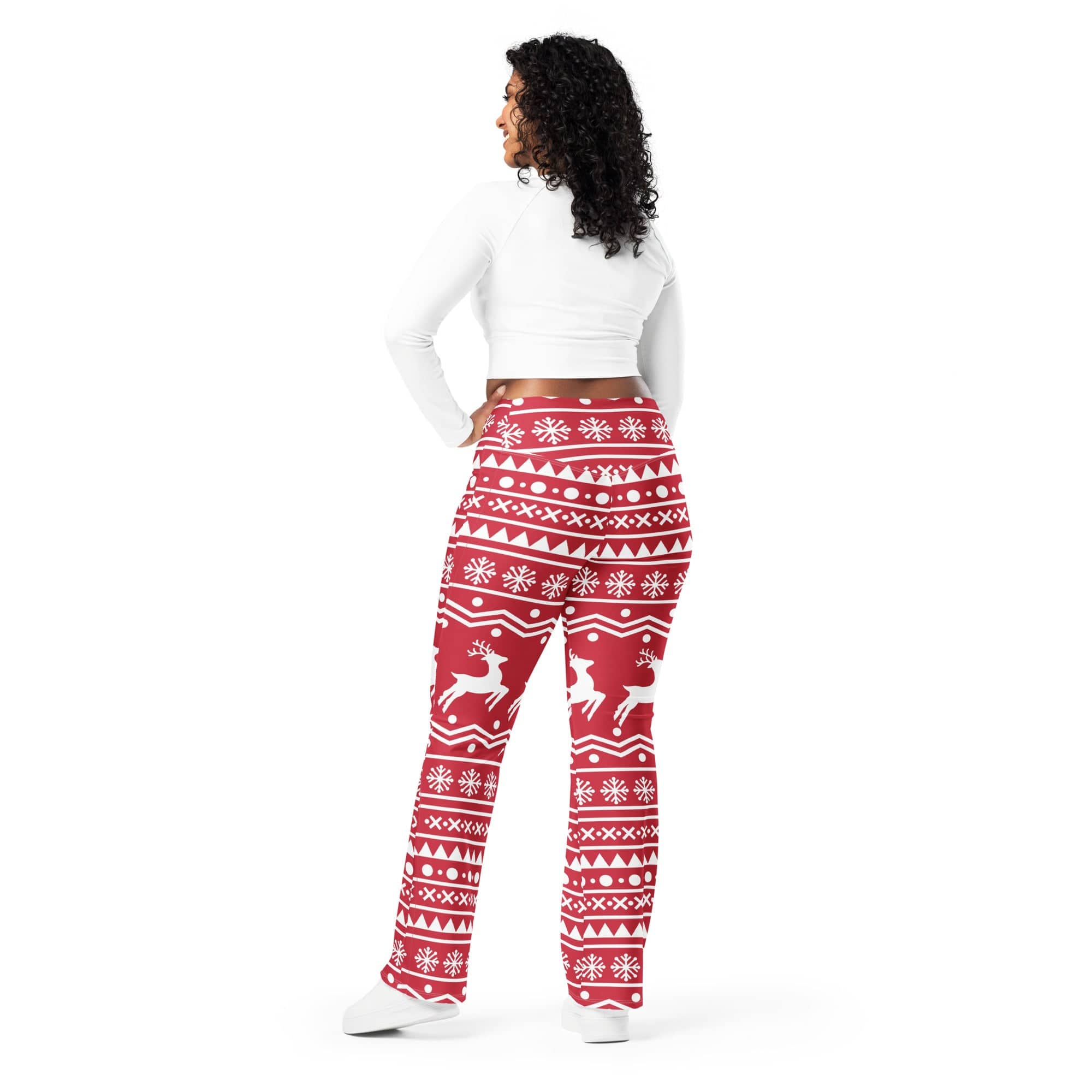 Red Nordic Reindeer Flare Leggings