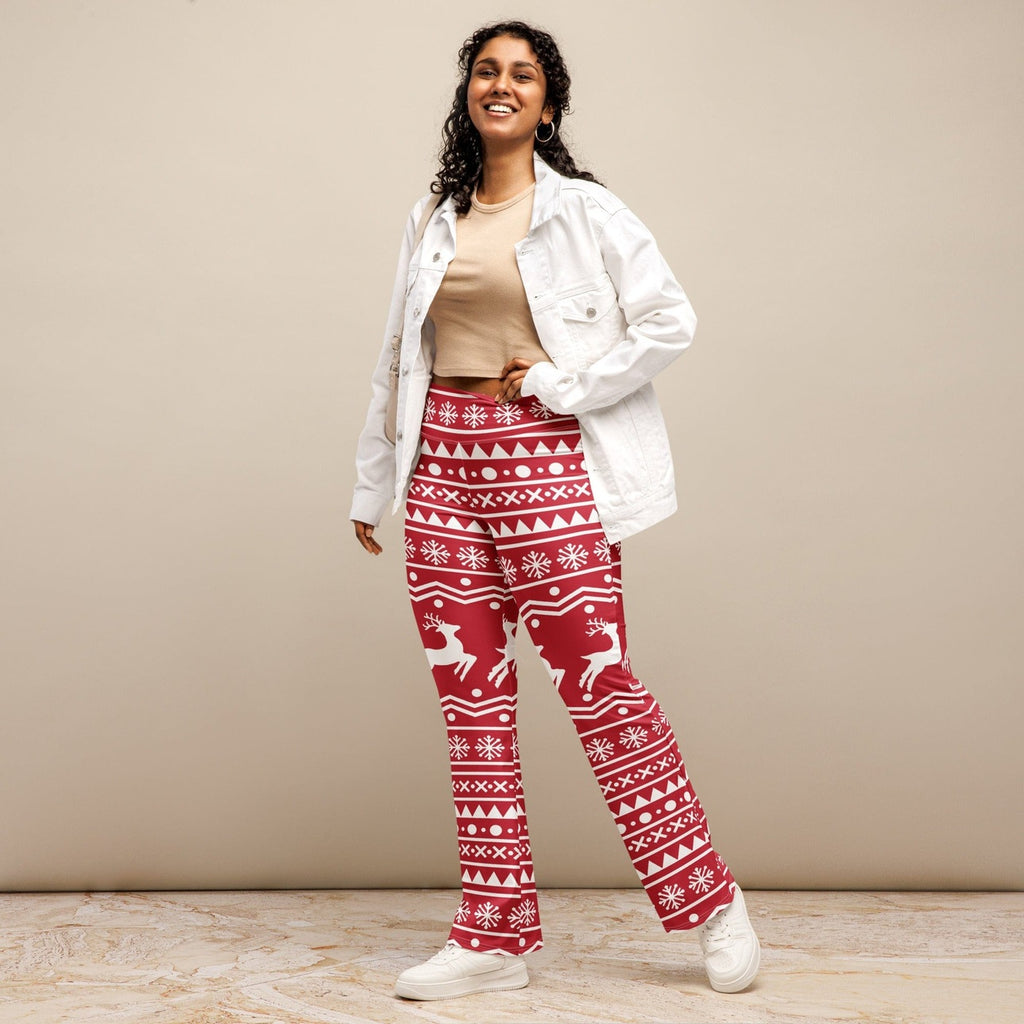 Red Nordic Reindeer Flare Leggings