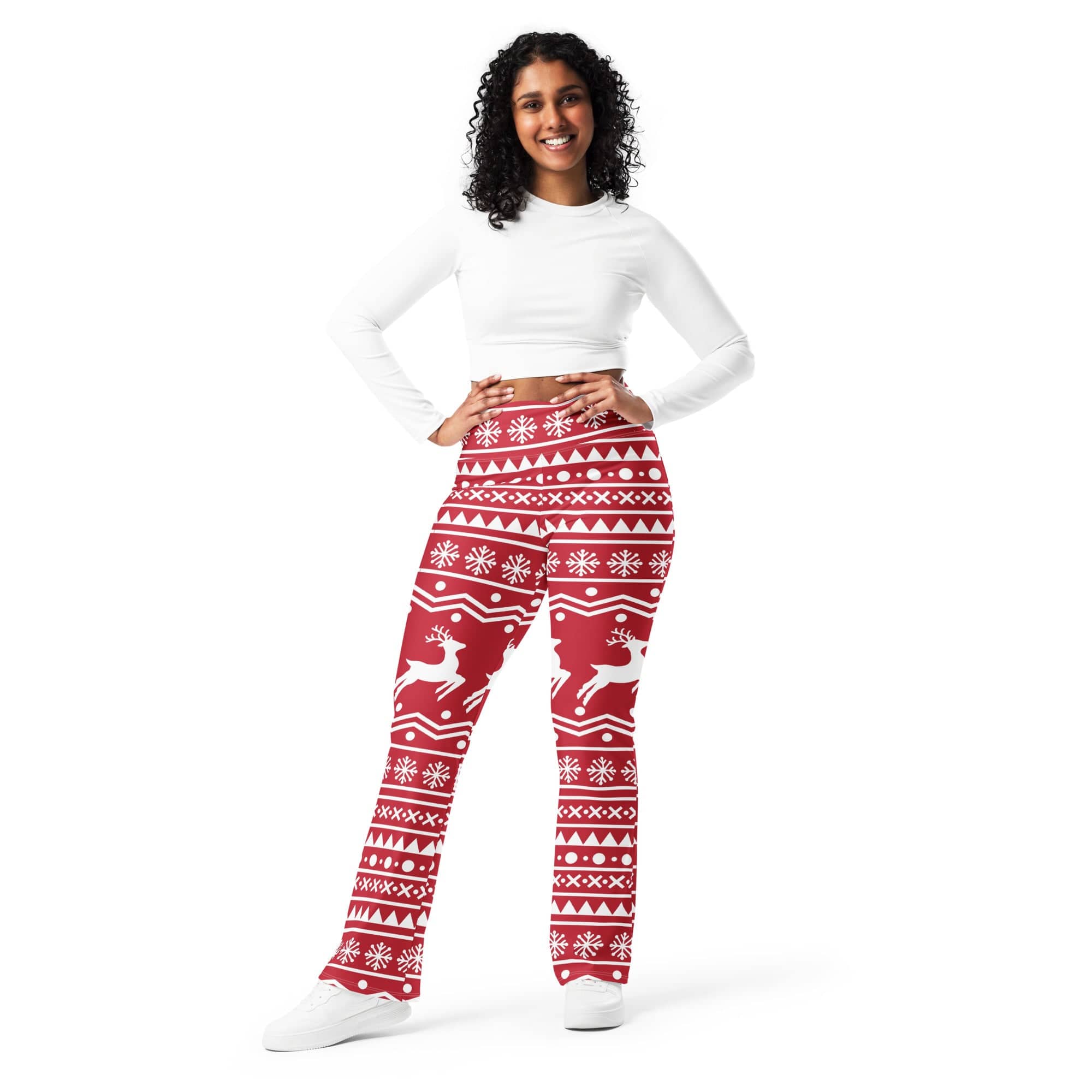 Red Nordic Reindeer Flare Leggings