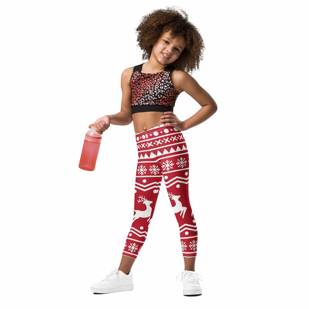 Red Nordic Reindeer Kid's Leggings