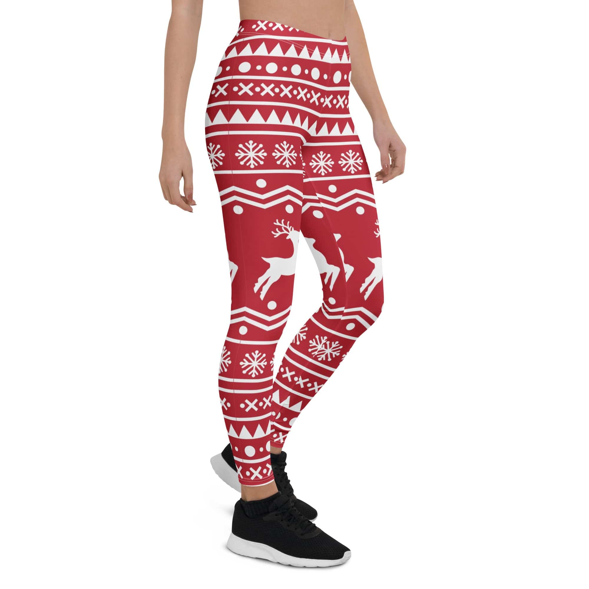 Red Nordic Reindeer Leggings
