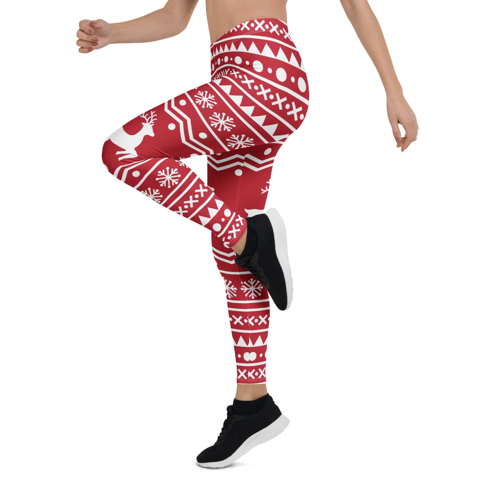 Red Nordic Reindeer Leggings