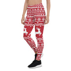 Red Nordic Reindeer Leggings