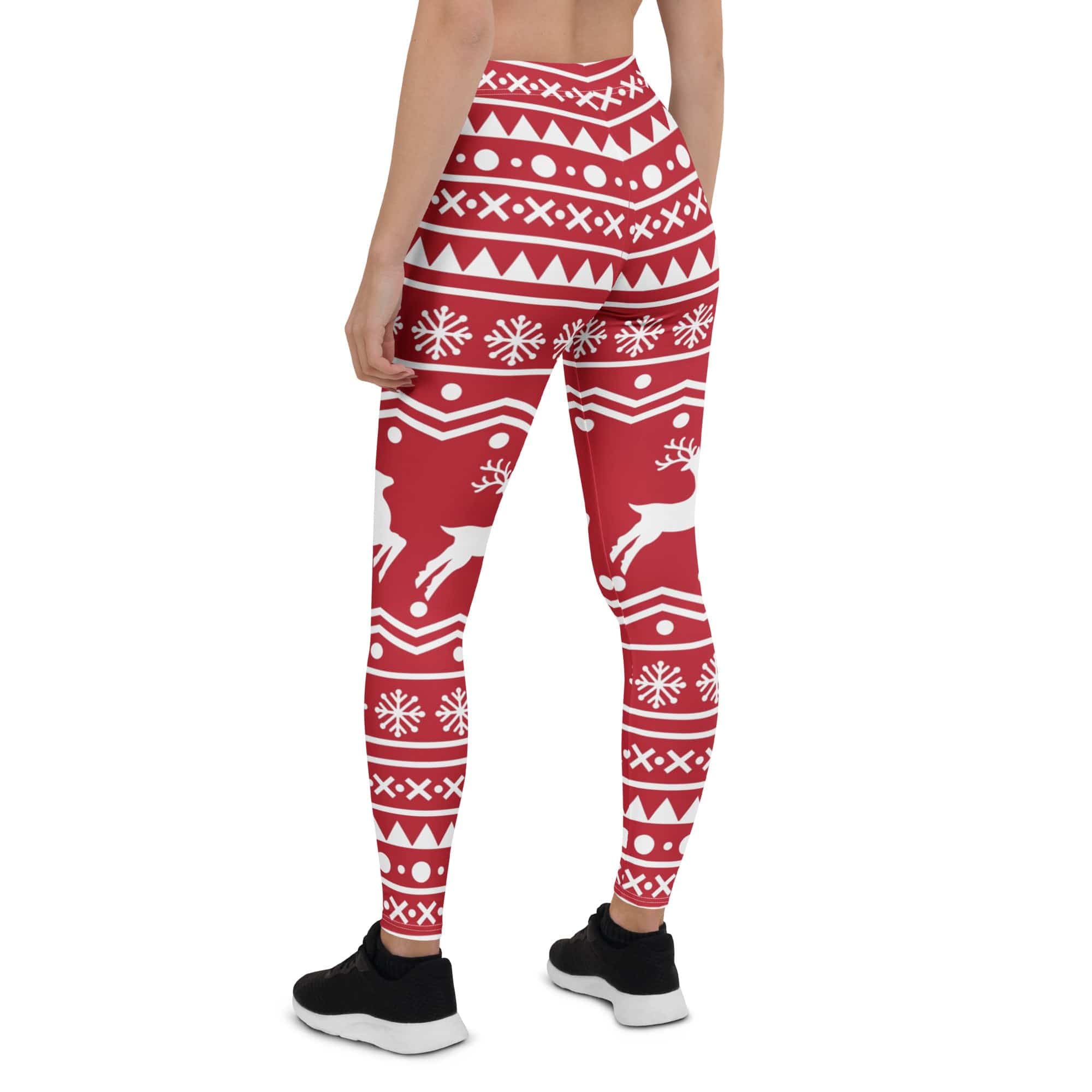 Red Nordic Reindeer Leggings