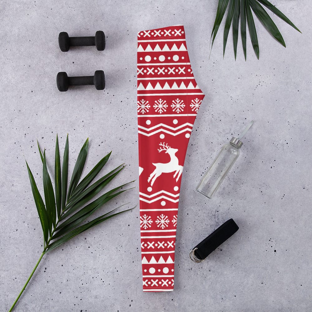 Red Nordic Reindeer Leggings