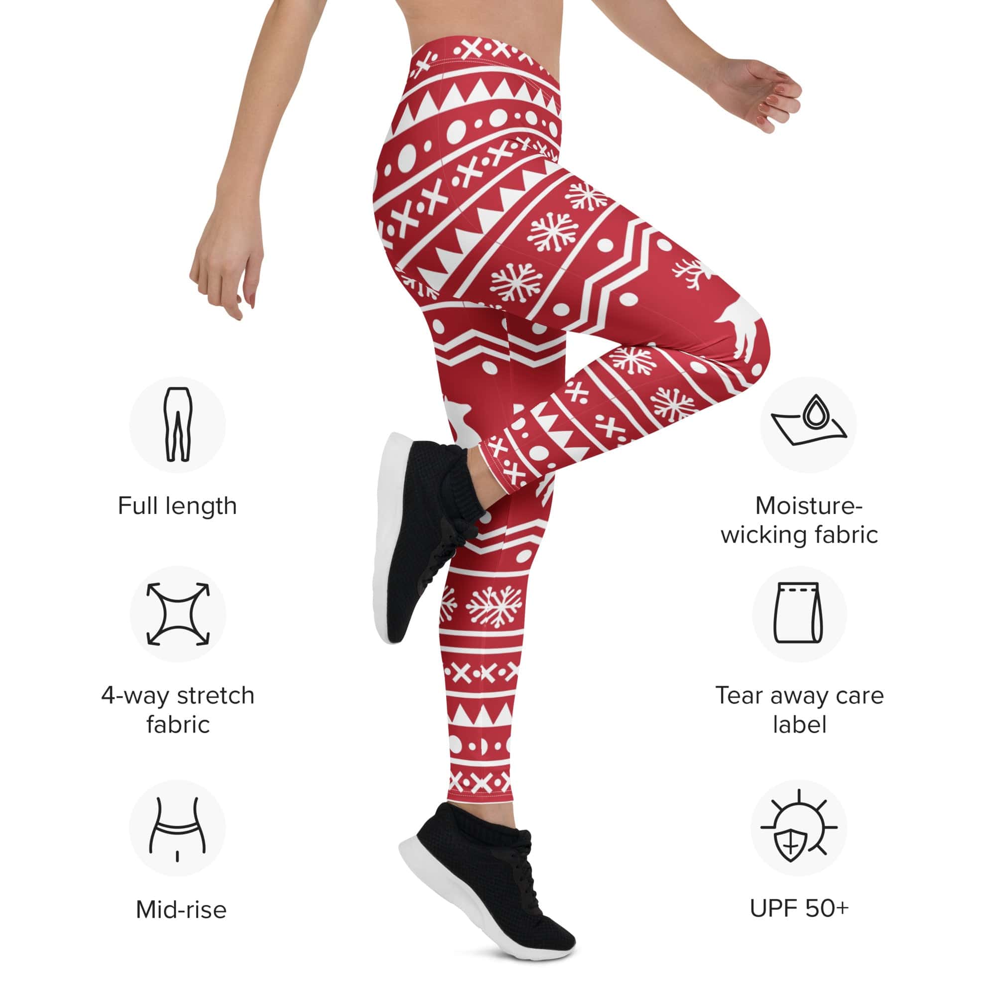 Red Nordic Reindeer Leggings