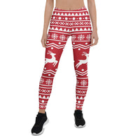 Red Nordic Reindeer Leggings