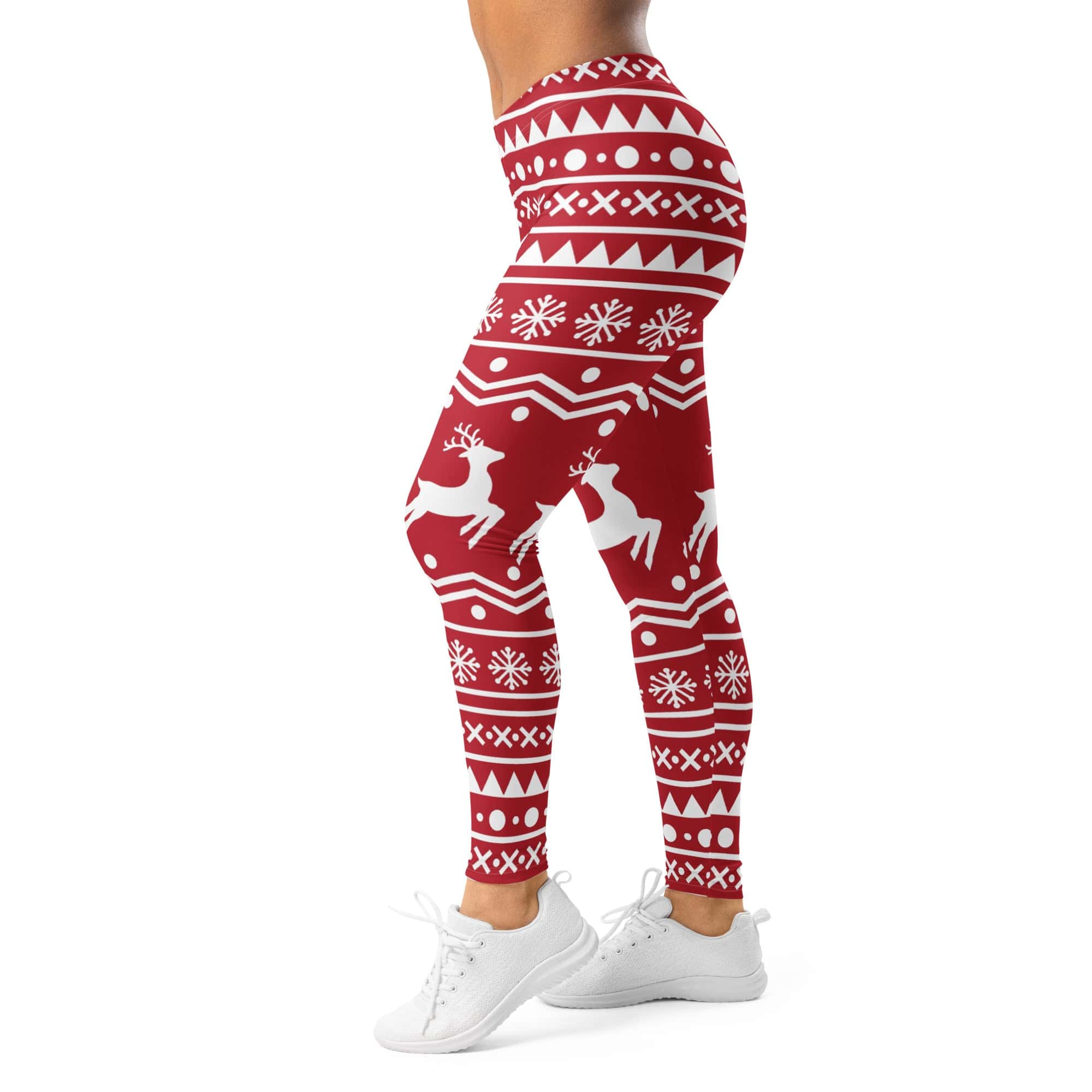 Red Nordic Reindeer Leggings