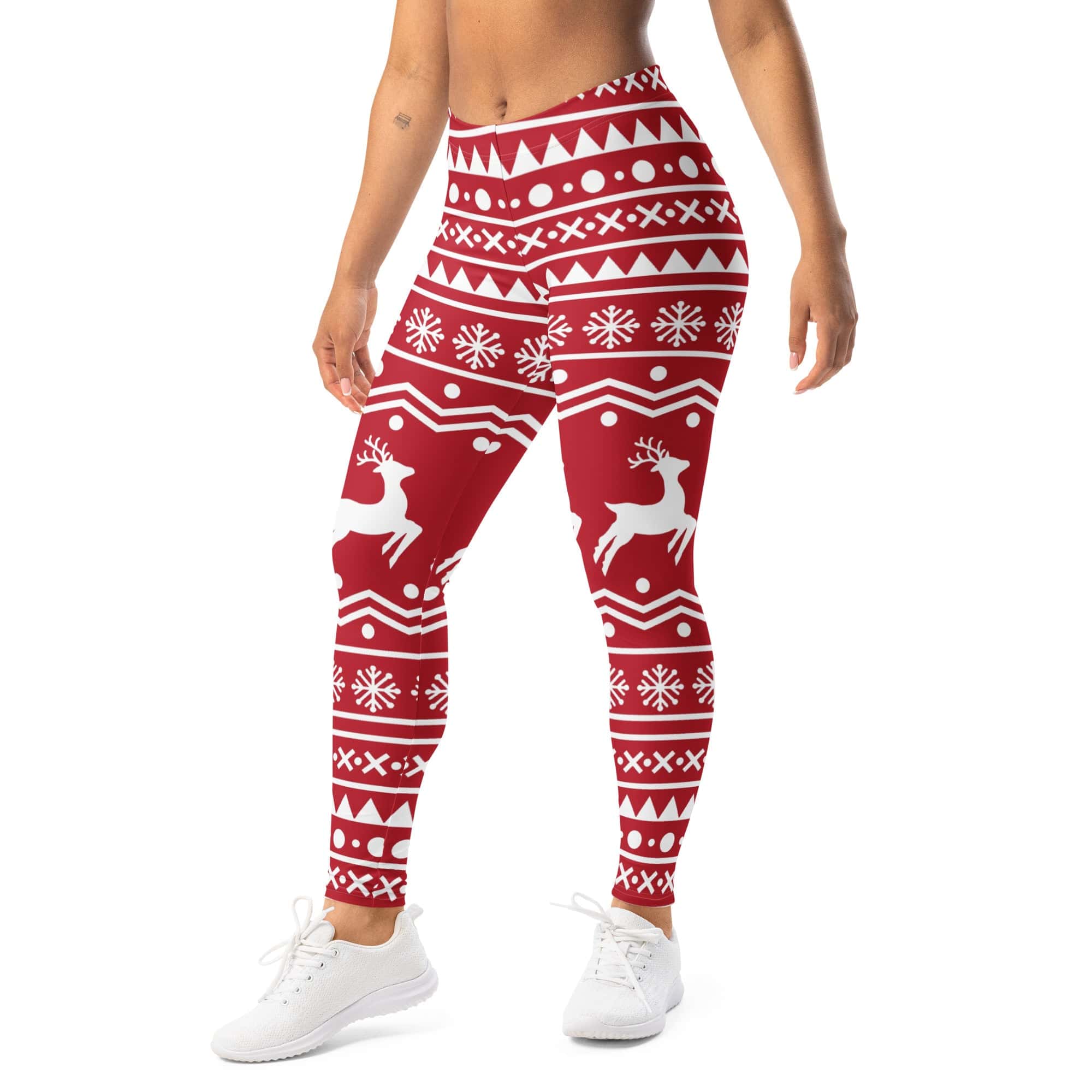 Red Nordic Reindeer Leggings