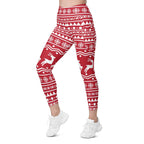 Red Nordic Reindeer Leggings With Pockets
