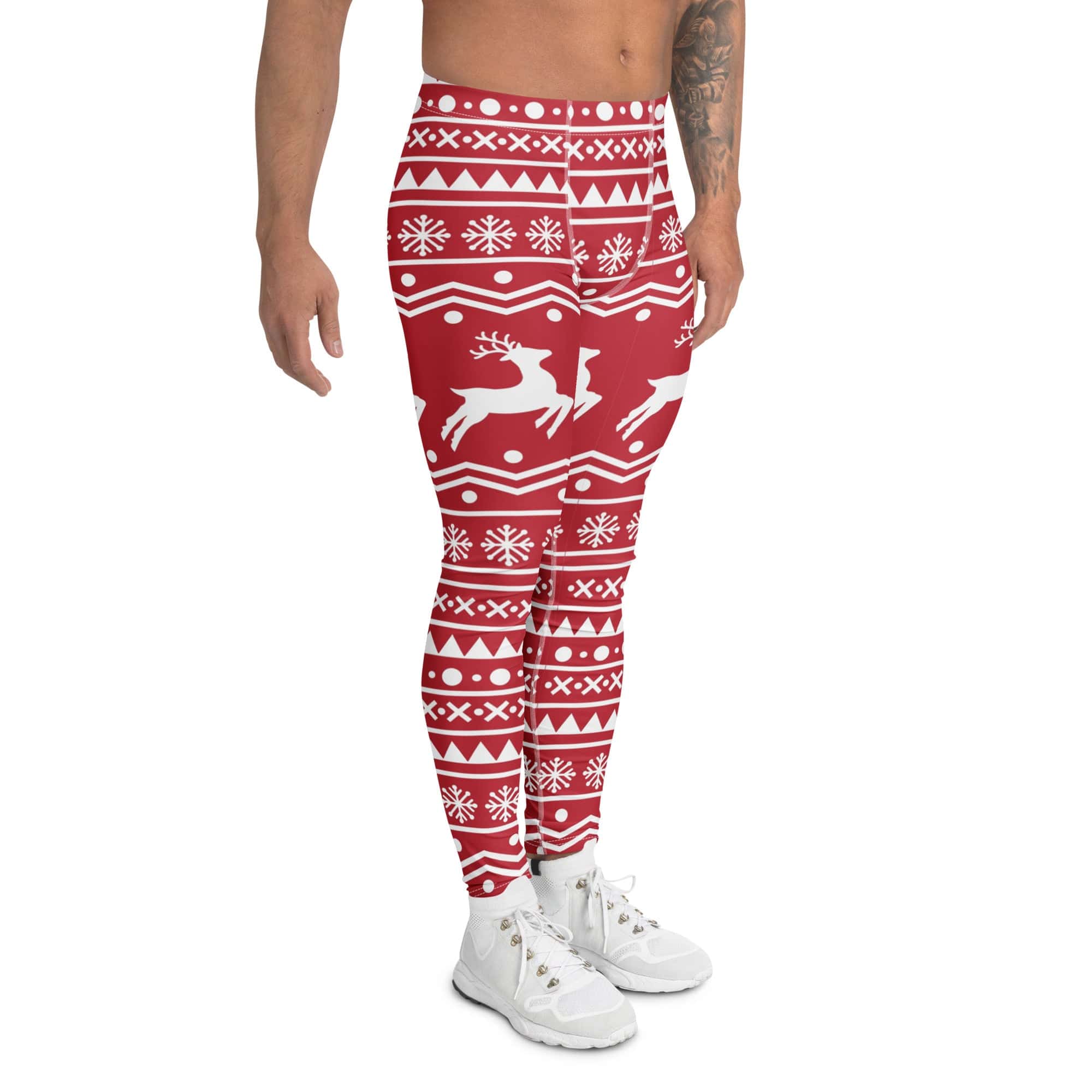 Red Nordic Reindeer Men's Leggings
