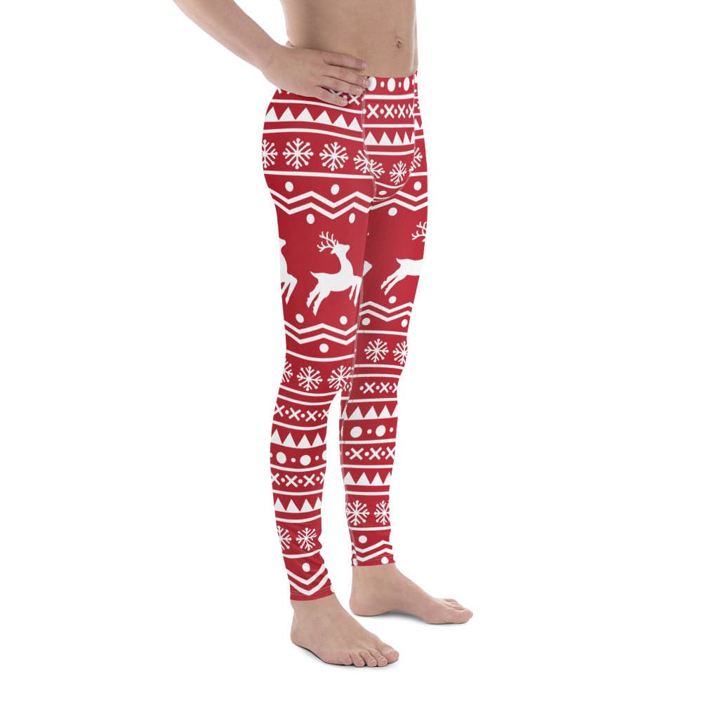 Red Nordic Reindeer Men's Leggings