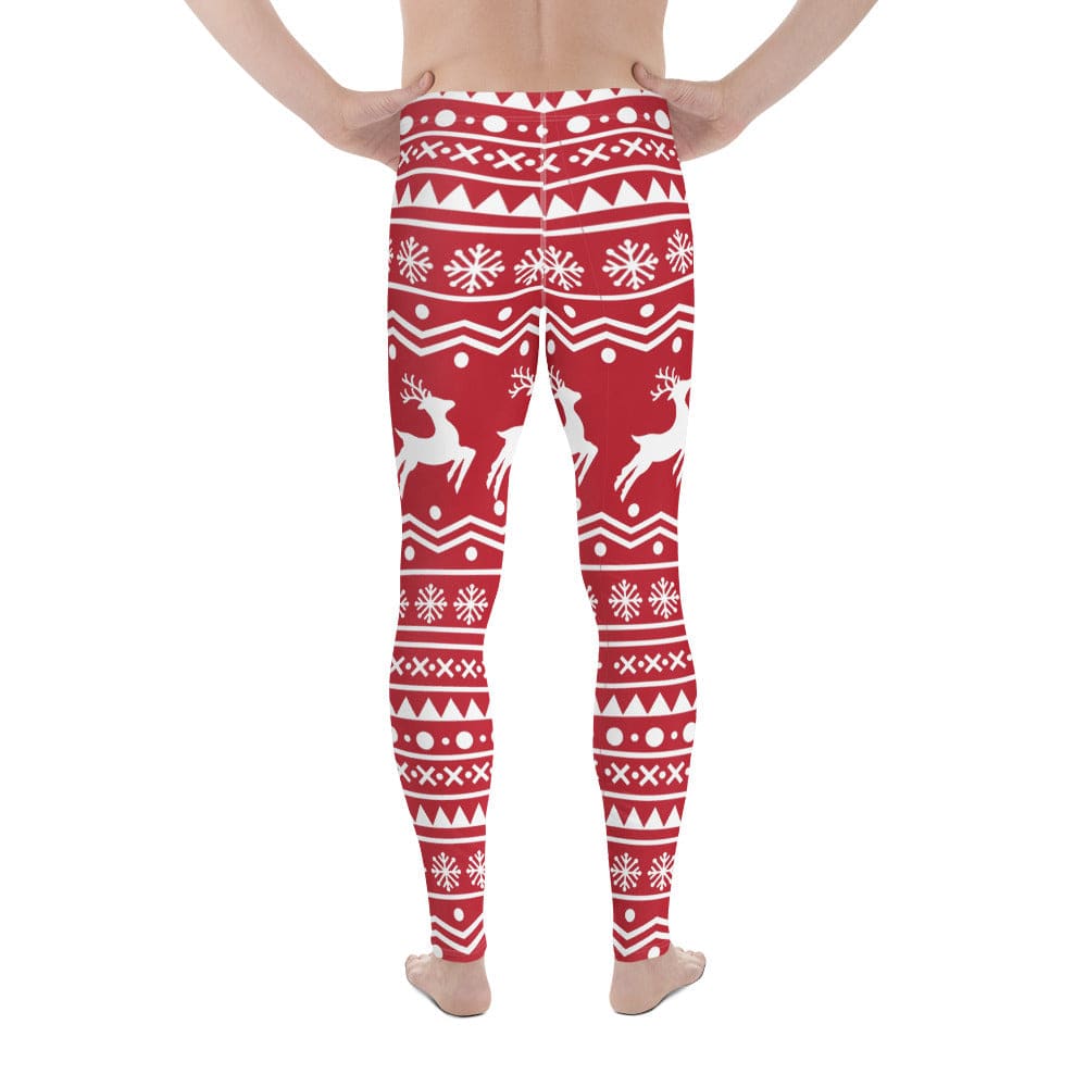 Red Nordic Reindeer Men's Leggings