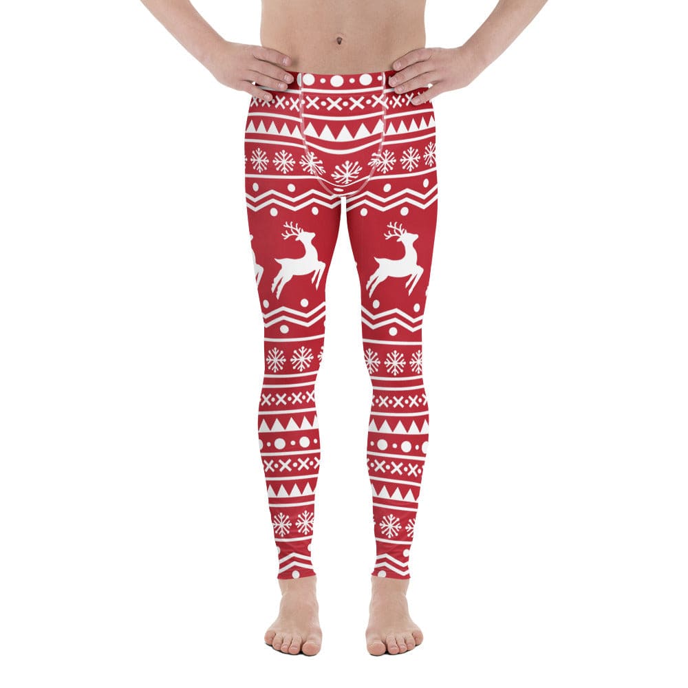 Red Nordic Reindeer Men's Leggings