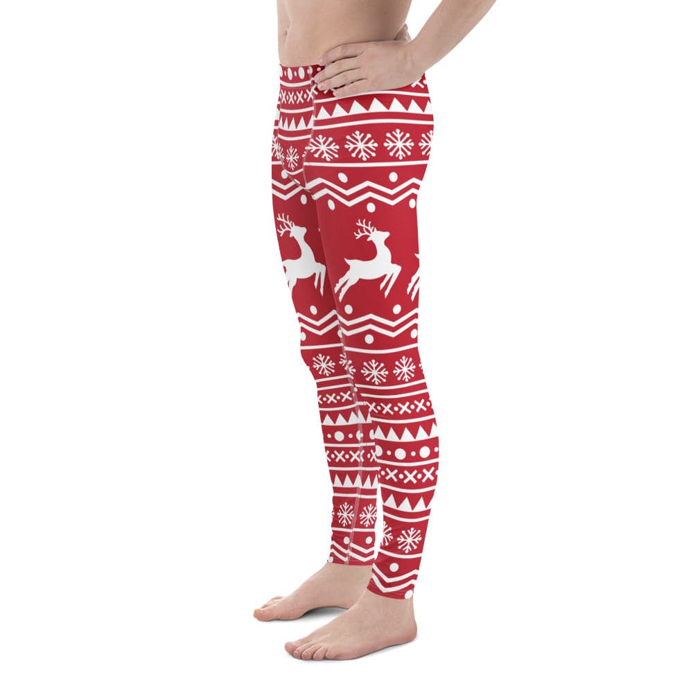 Red Nordic Reindeer Men's Leggings