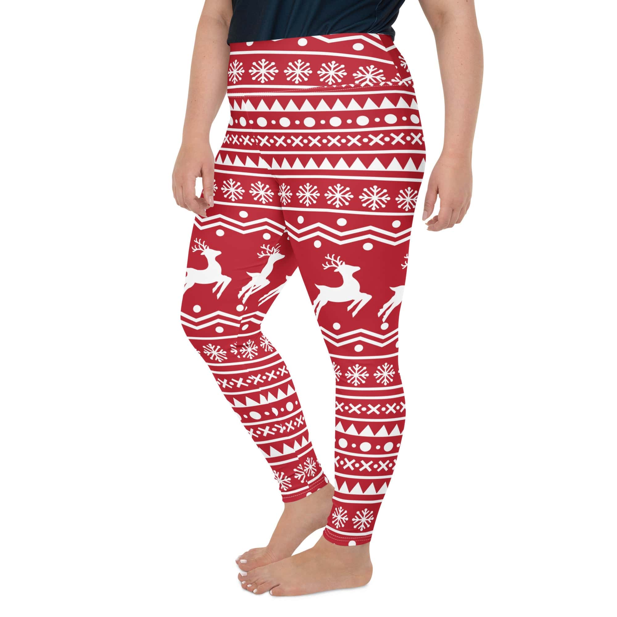 Red Nordic Reindeer Plus Size Leggings