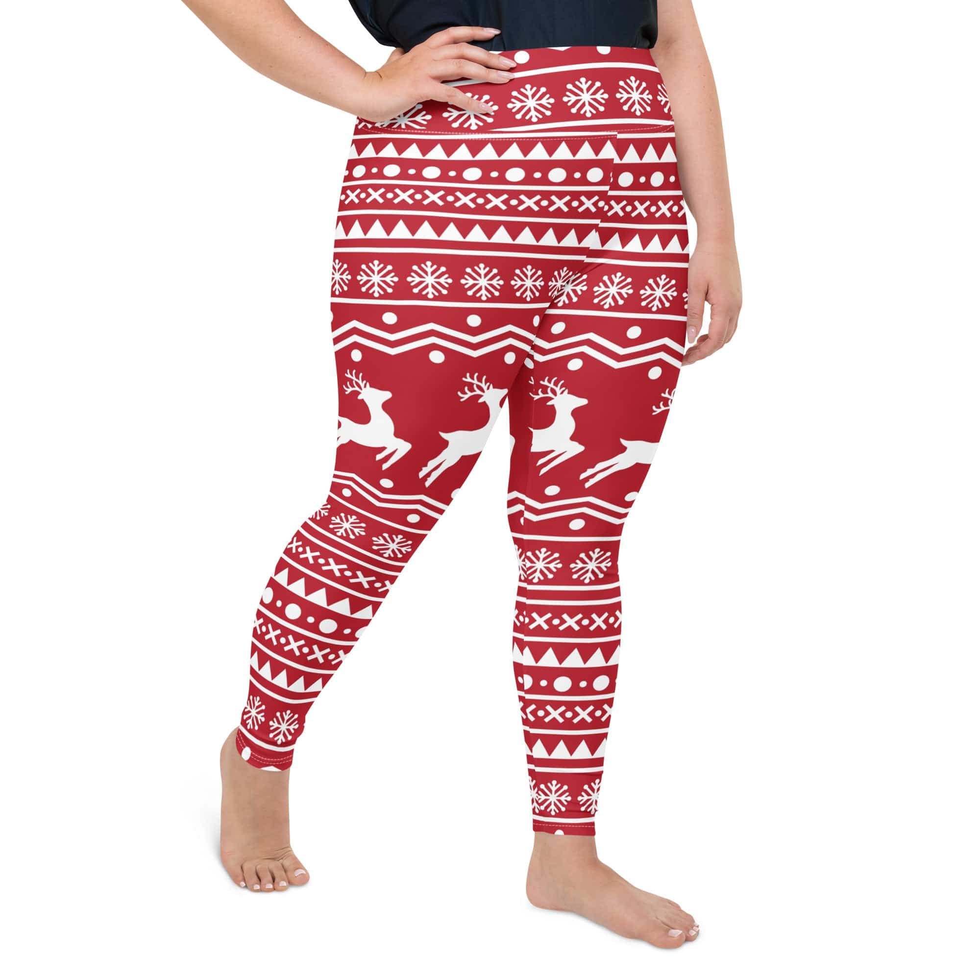 Red Nordic Reindeer Plus Size Leggings