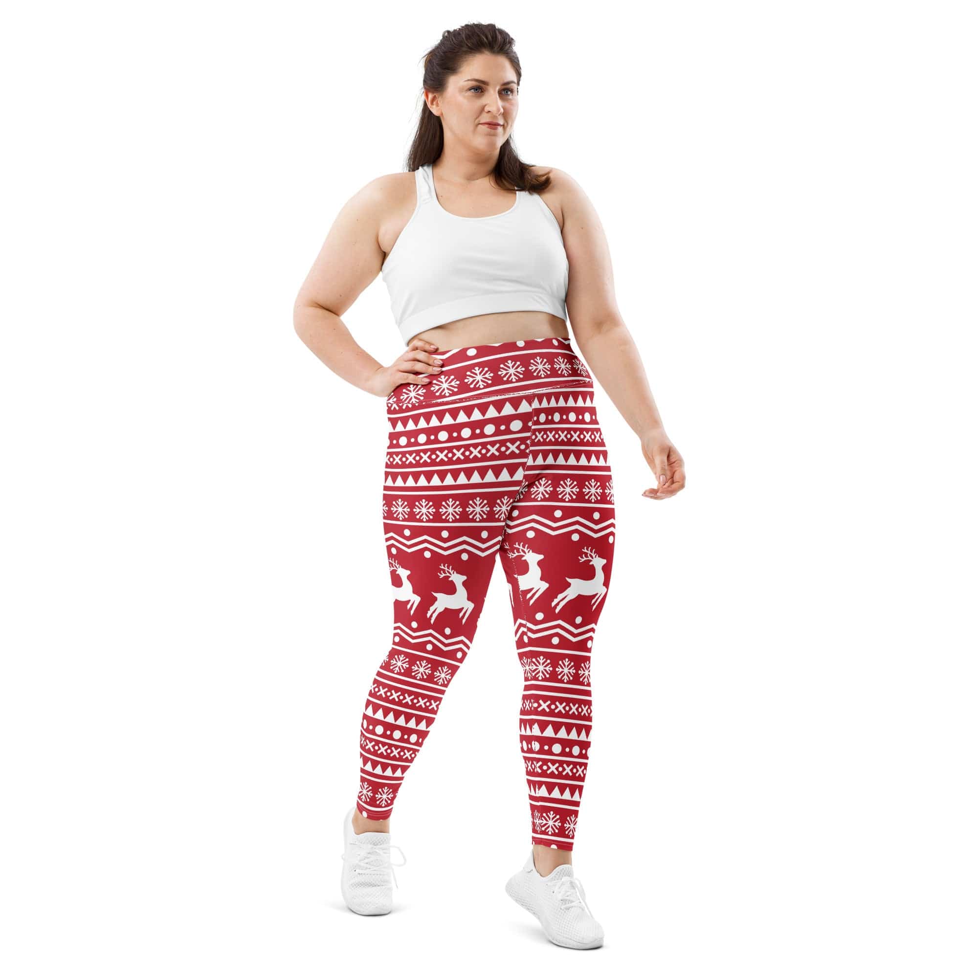 Red Nordic Reindeer Plus Size Leggings