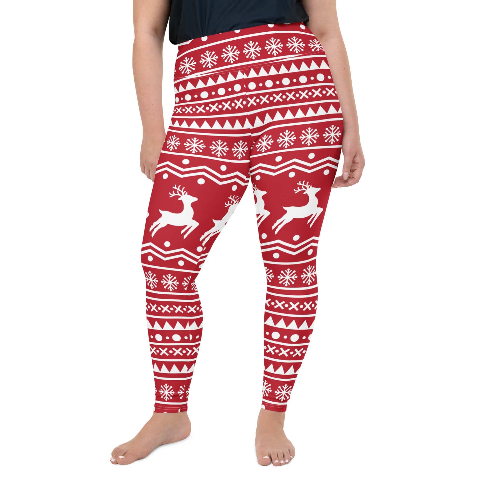 Red Nordic Reindeer Plus Size Leggings