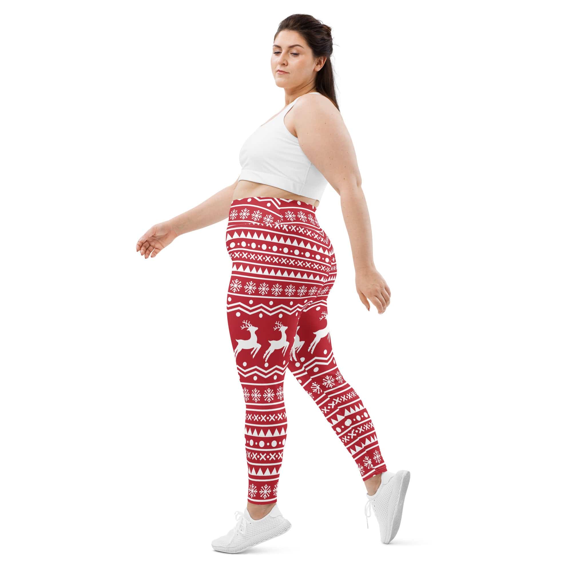 Red Nordic Reindeer Plus Size Leggings