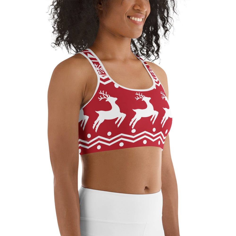 Red Nordic Reindeer Sports Bra