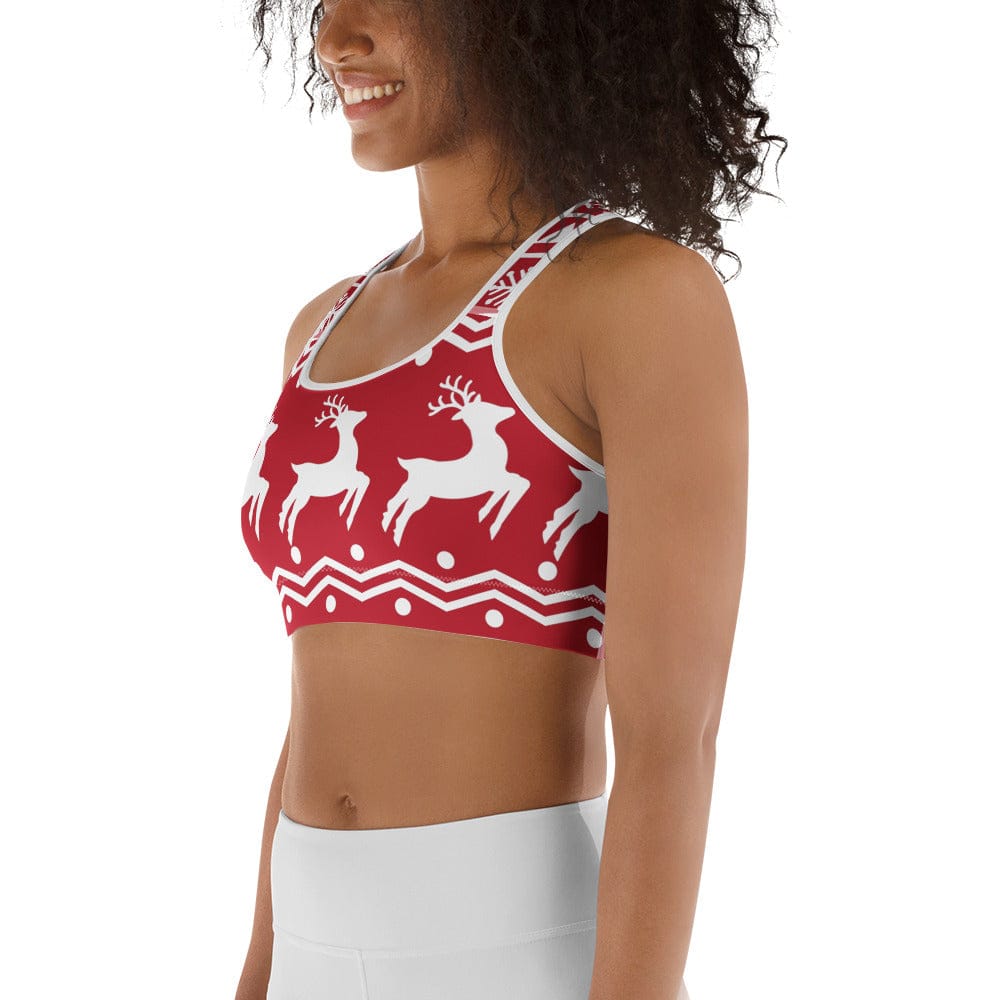 Red Nordic Reindeer Sports Bra