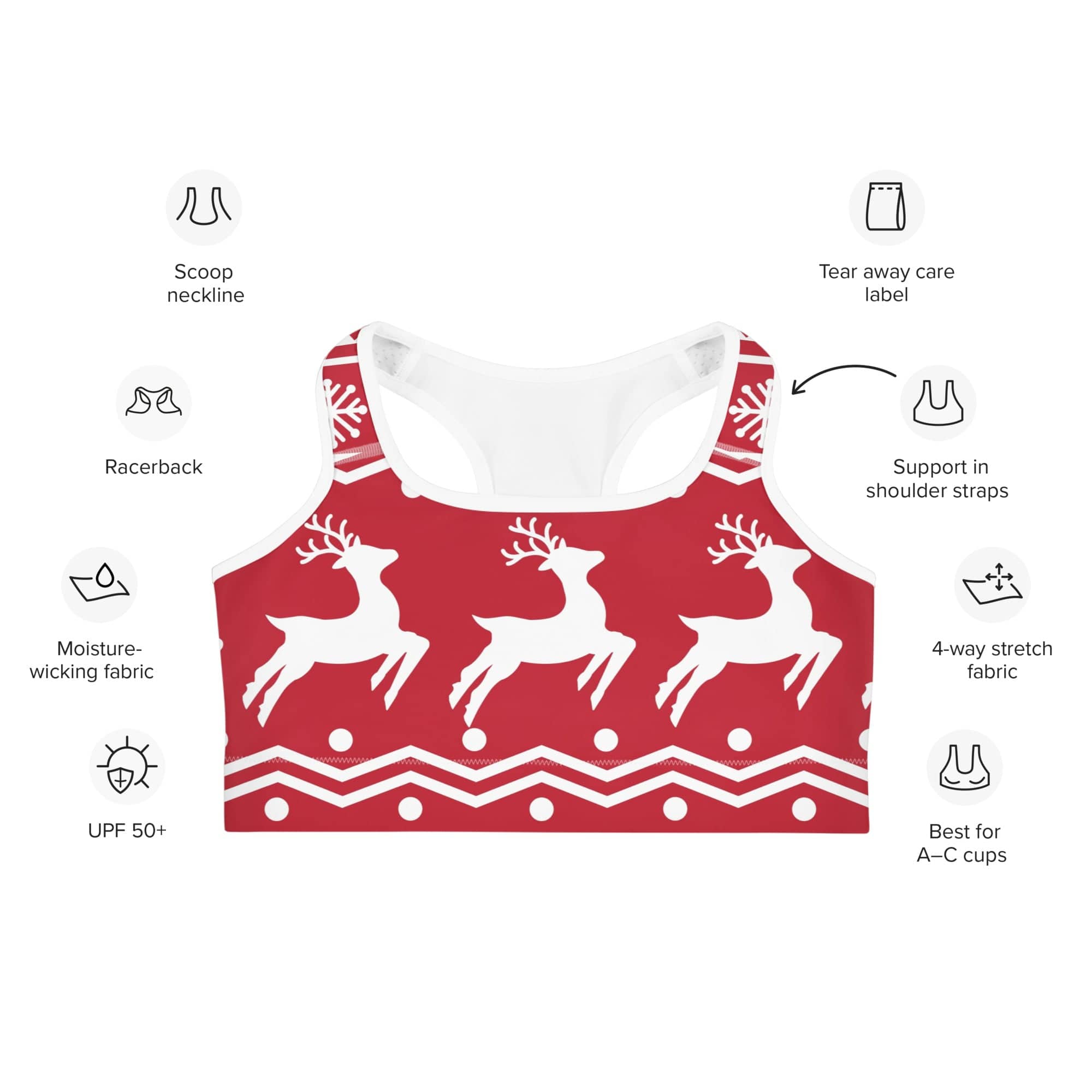 Red Nordic Reindeer Sports Bra
