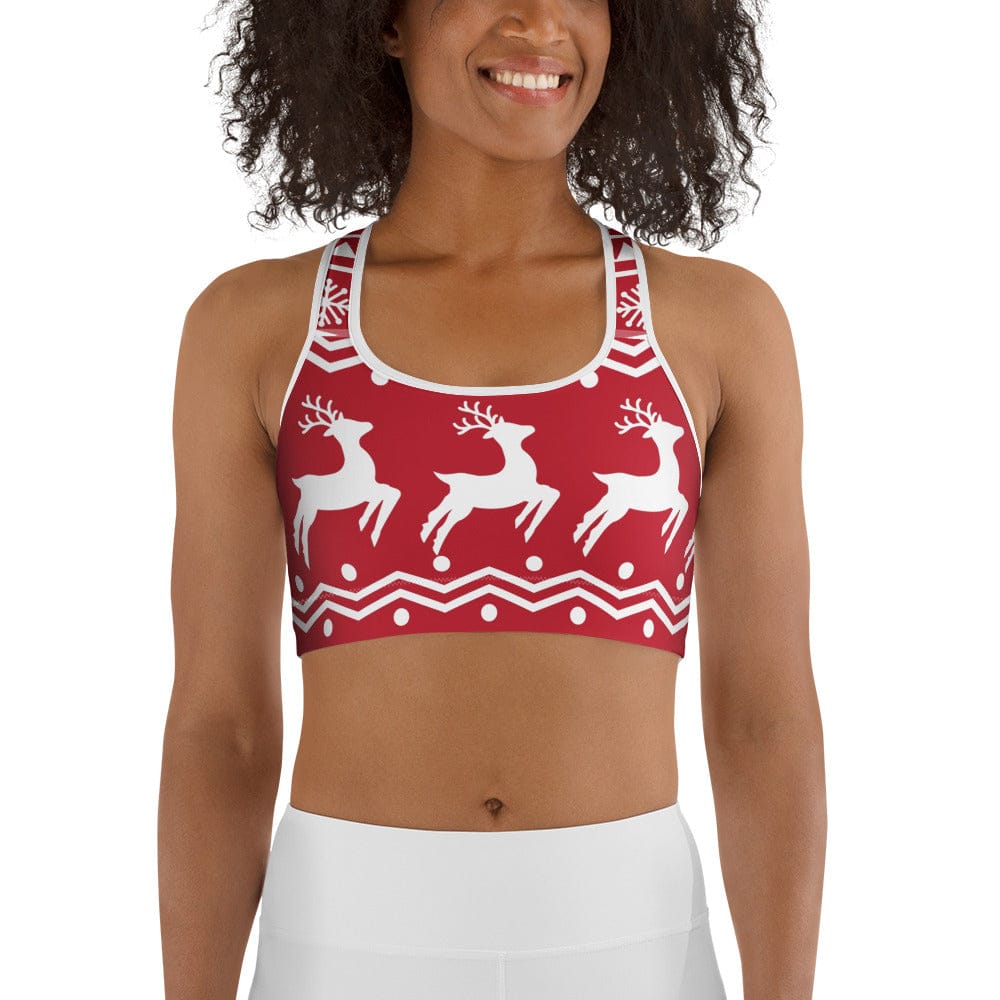 Red Nordic Reindeer Sports Bra