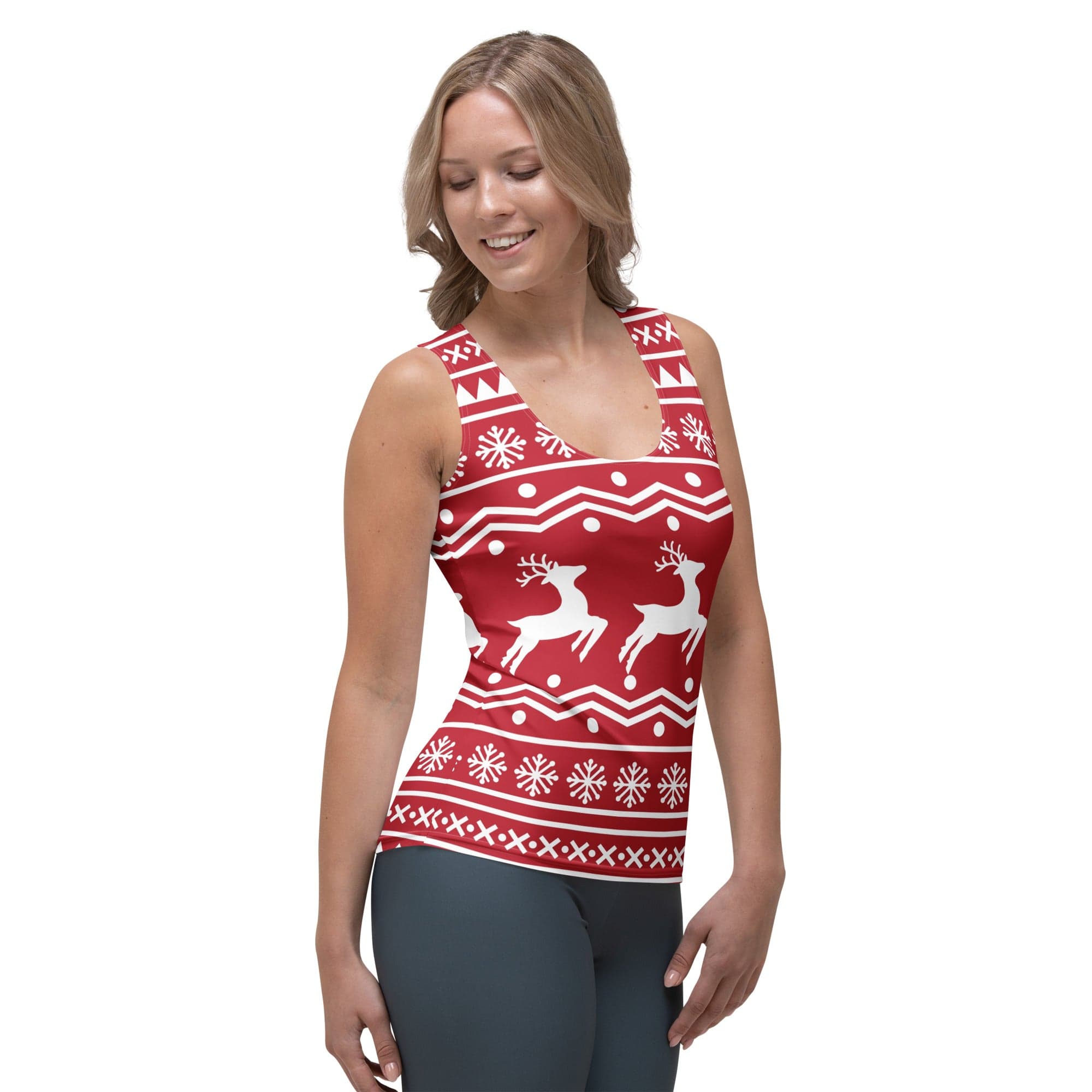 Red Nordic Reindeer Tank Top