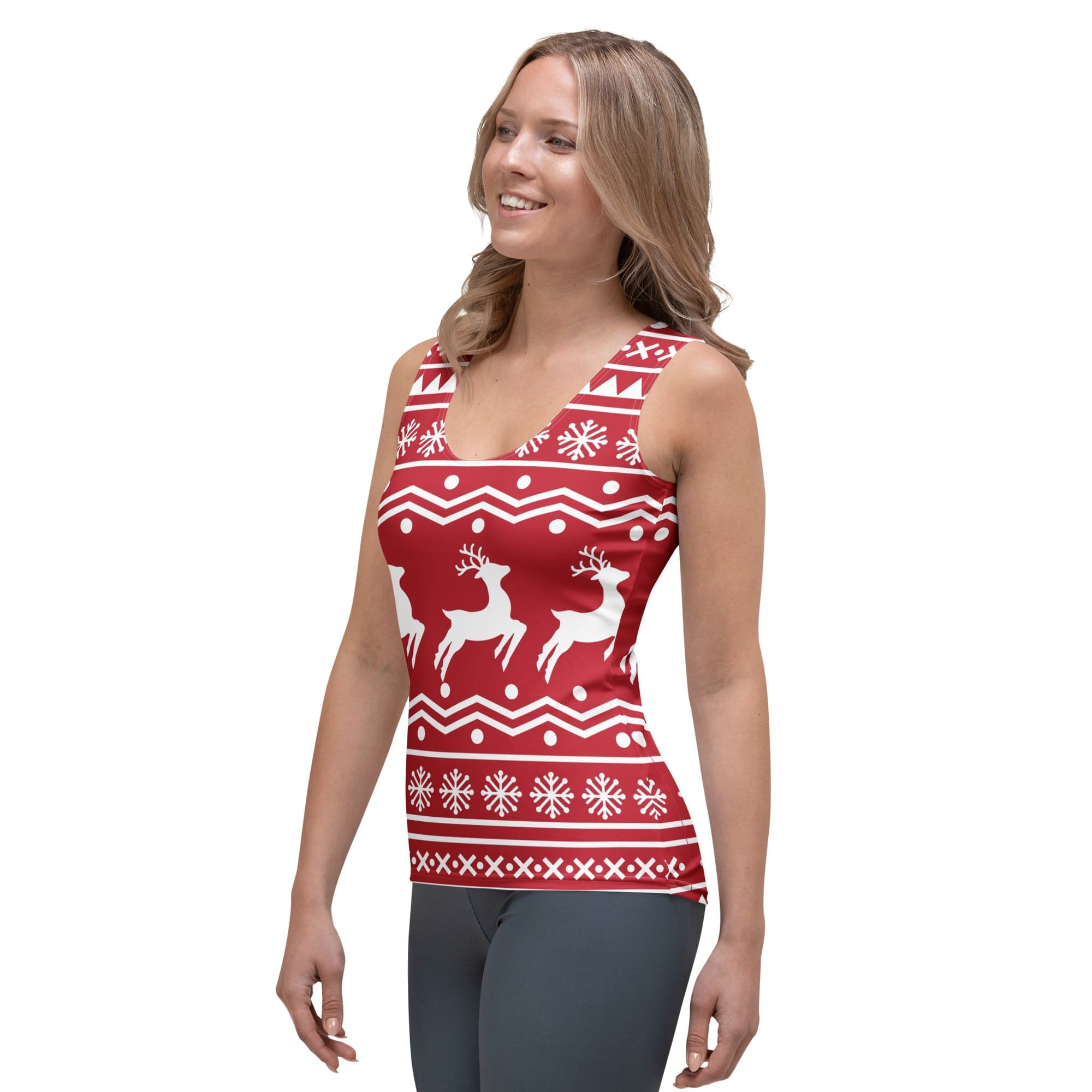 Red Nordic Reindeer Tank Top