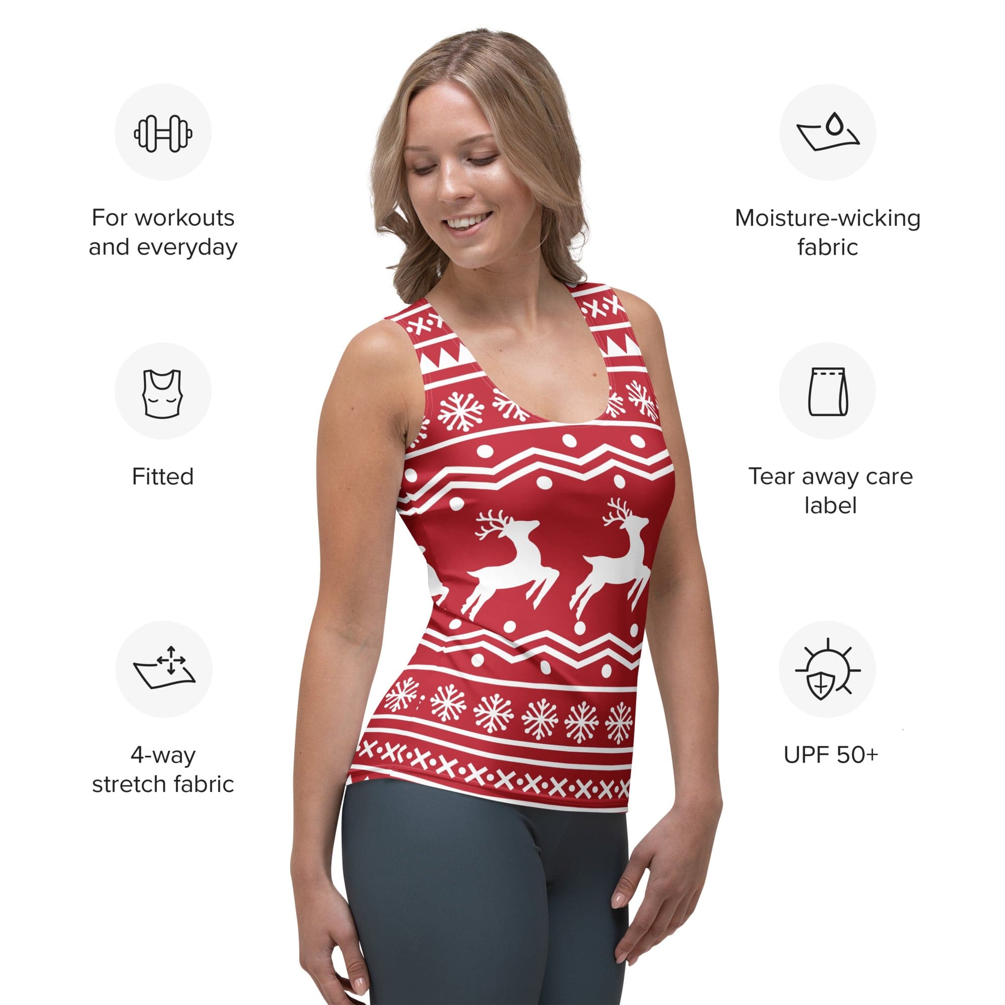 Red Nordic Reindeer Tank Top