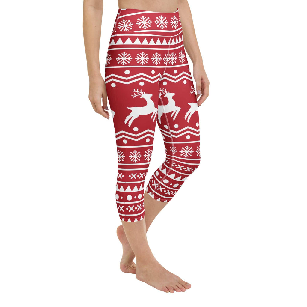 Red Nordic Reindeer Yoga Capris