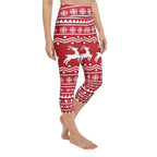 Red Nordic Reindeer Yoga Capris