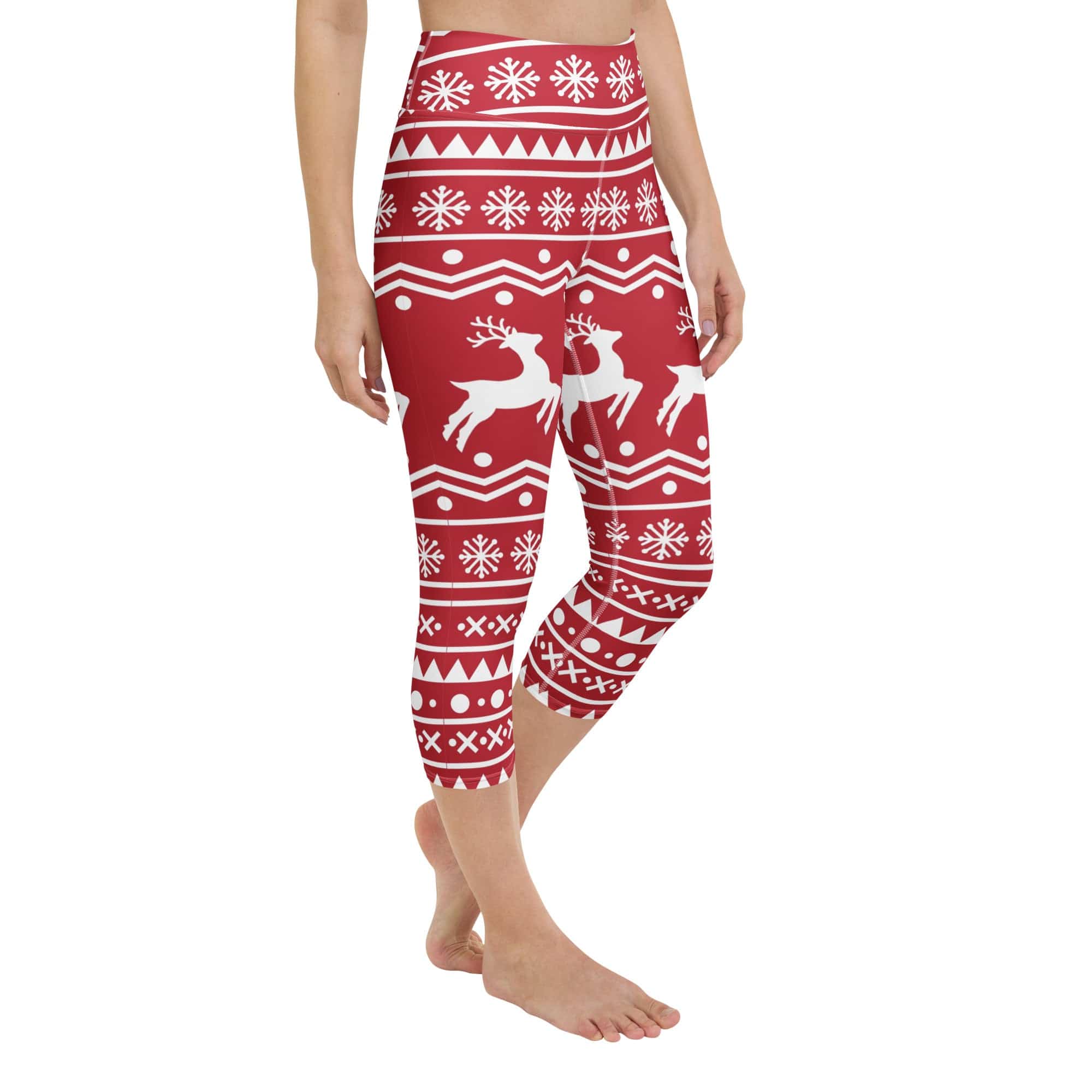 Red Nordic Reindeer Yoga Capris