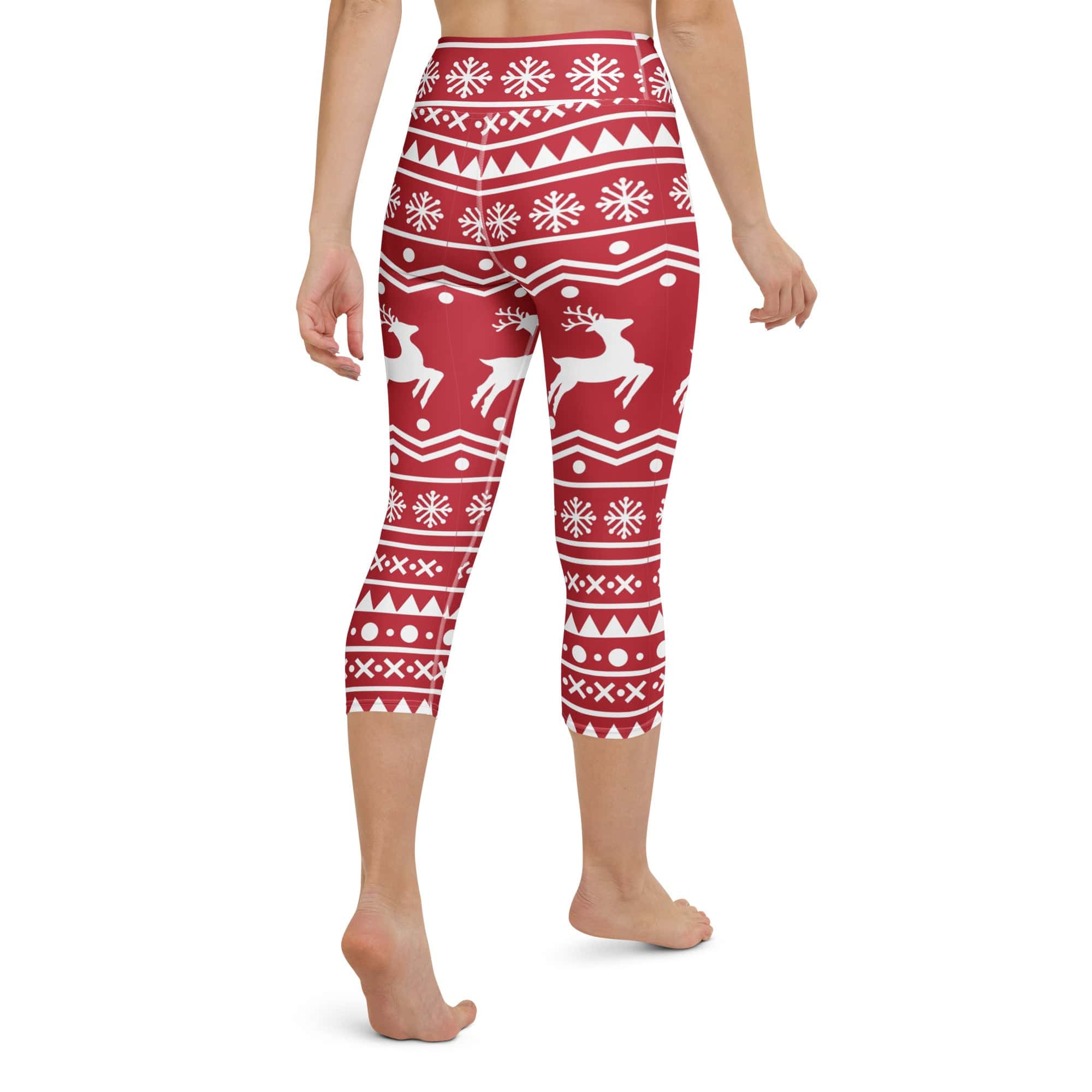 Red Nordic Reindeer Yoga Capris