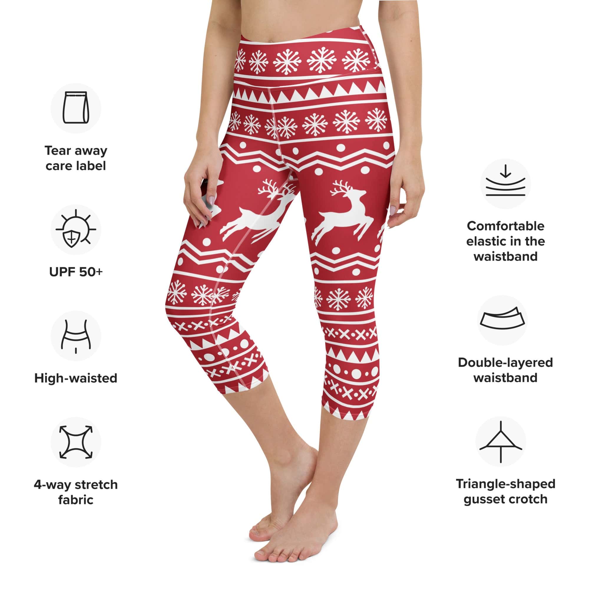Red Nordic Reindeer Yoga Capris