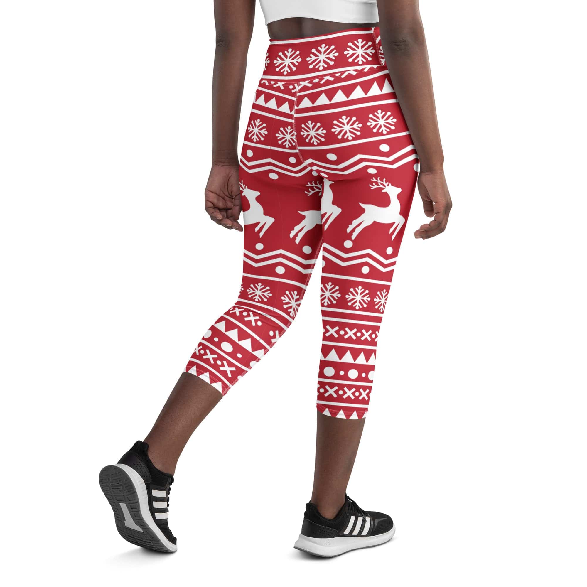 Red Nordic Reindeer Yoga Capris