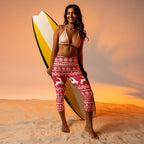 Red Nordic Reindeer Yoga Capris