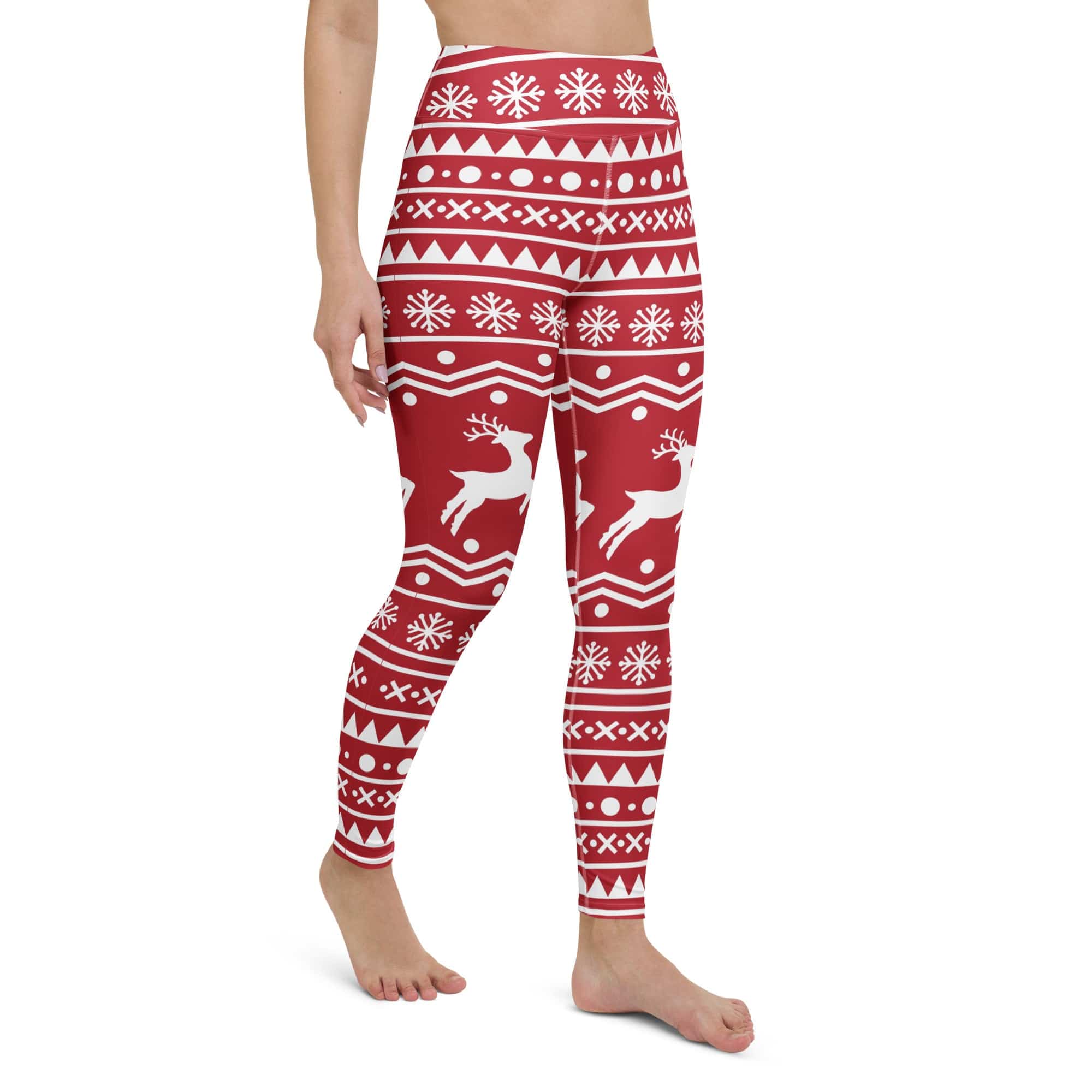 Red Nordic Reindeer Yoga Leggings